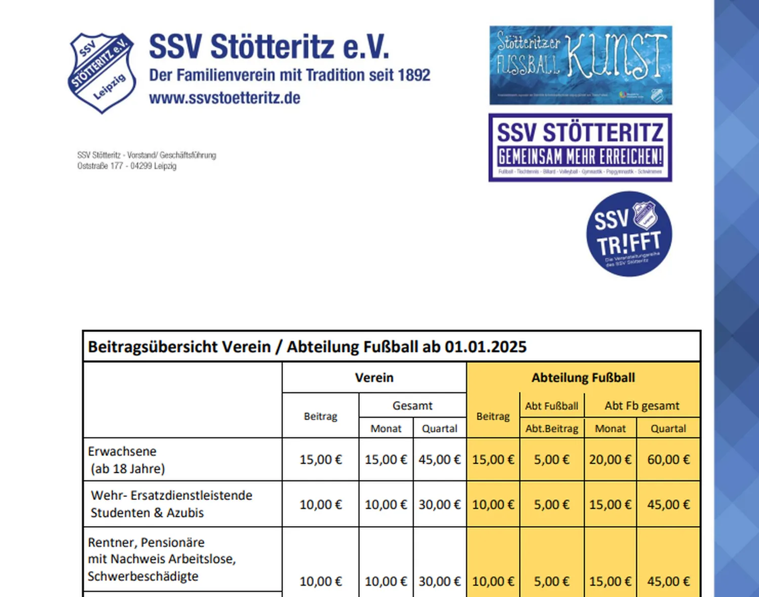 Ssv Stötteritz E. V - Sportverein -Informationen zu unseren aktuellen Beiträgen